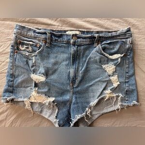 Abercrombie & Fitch Women's Ripped Blue Jean Shorts Mom Short High Rise 16
